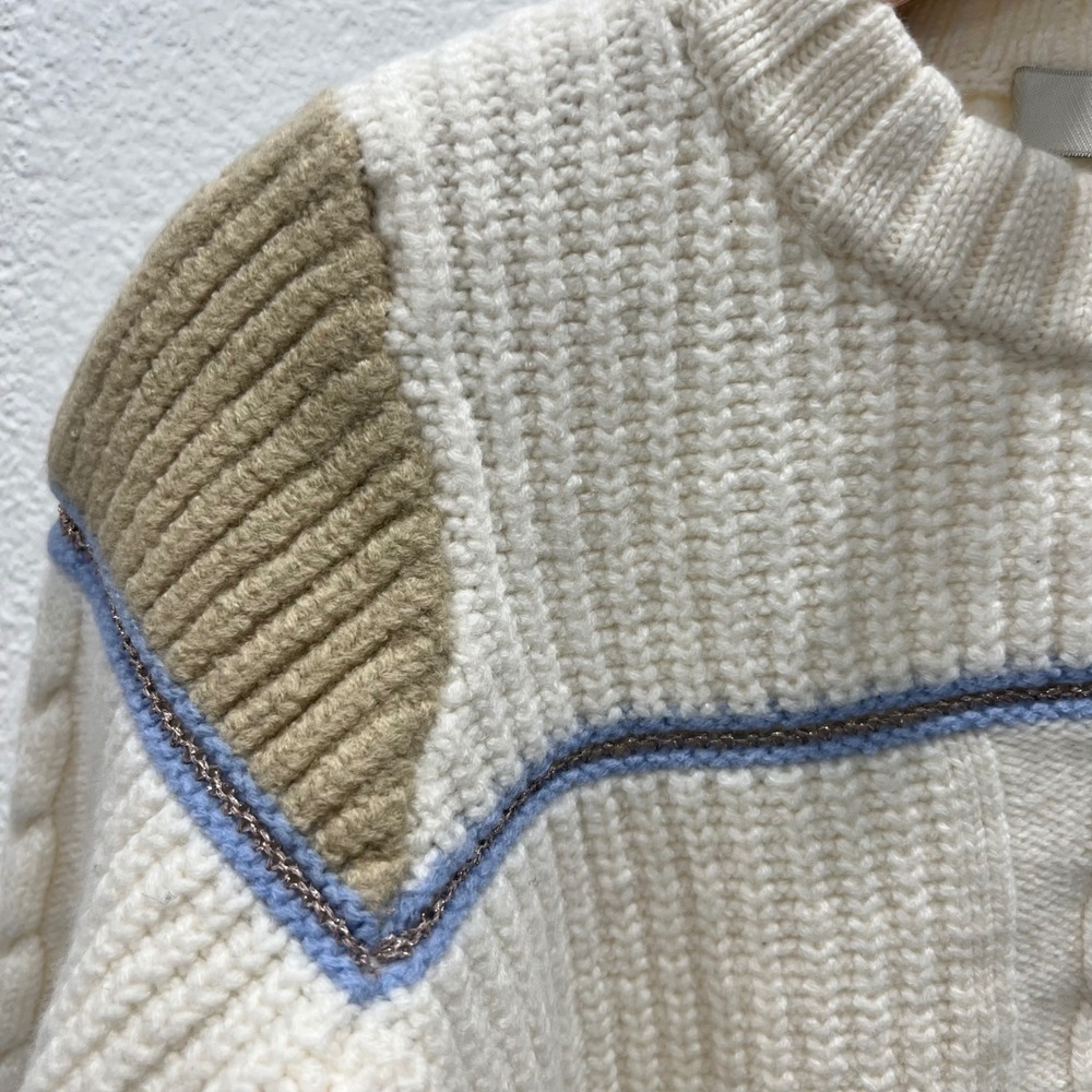 Joie Ivor Colorblock Chunky Cable Knit Wool Sweater Womens XS Cream Old Money - Picture 12 of 15